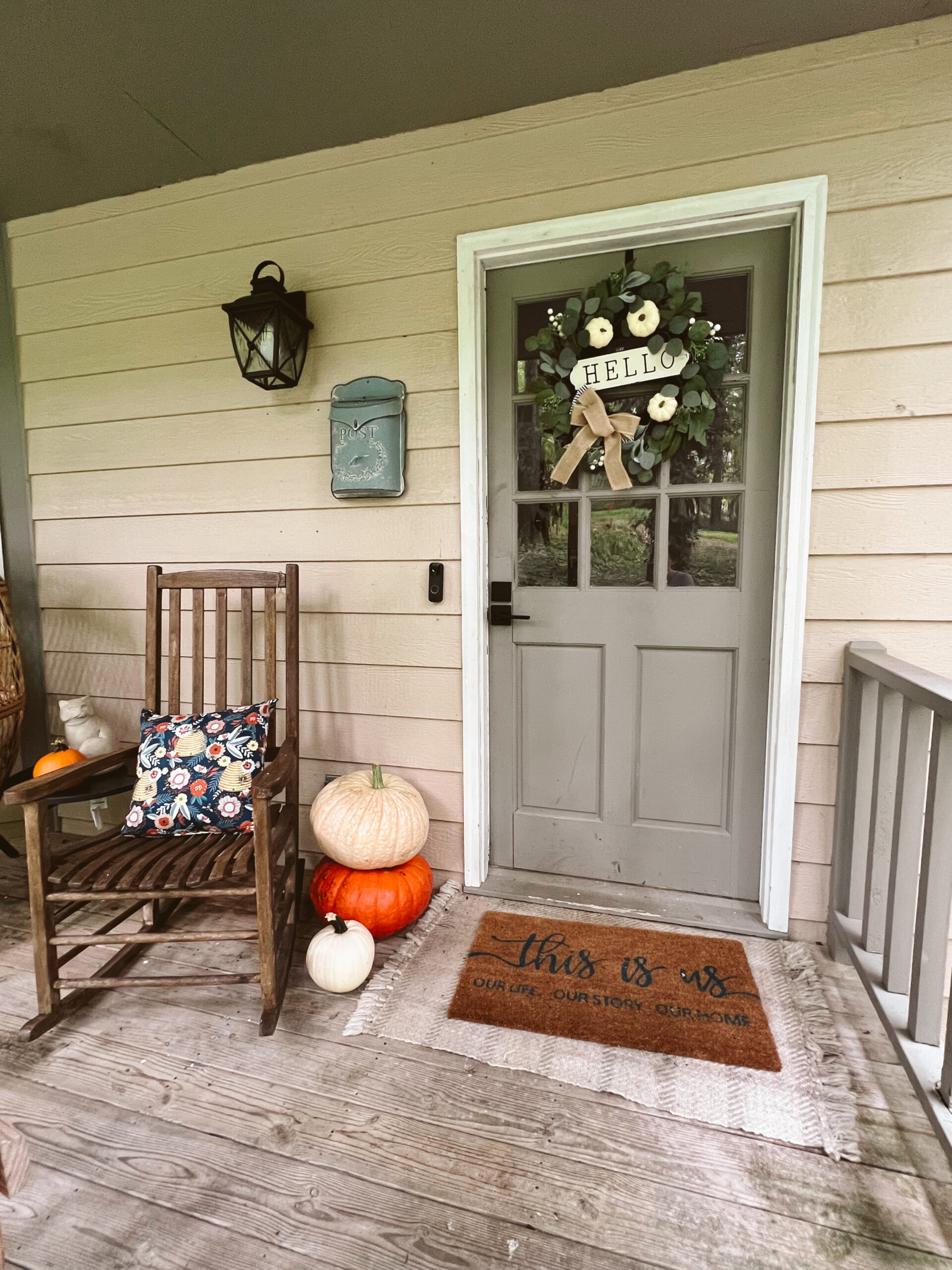 front door decorated for fall